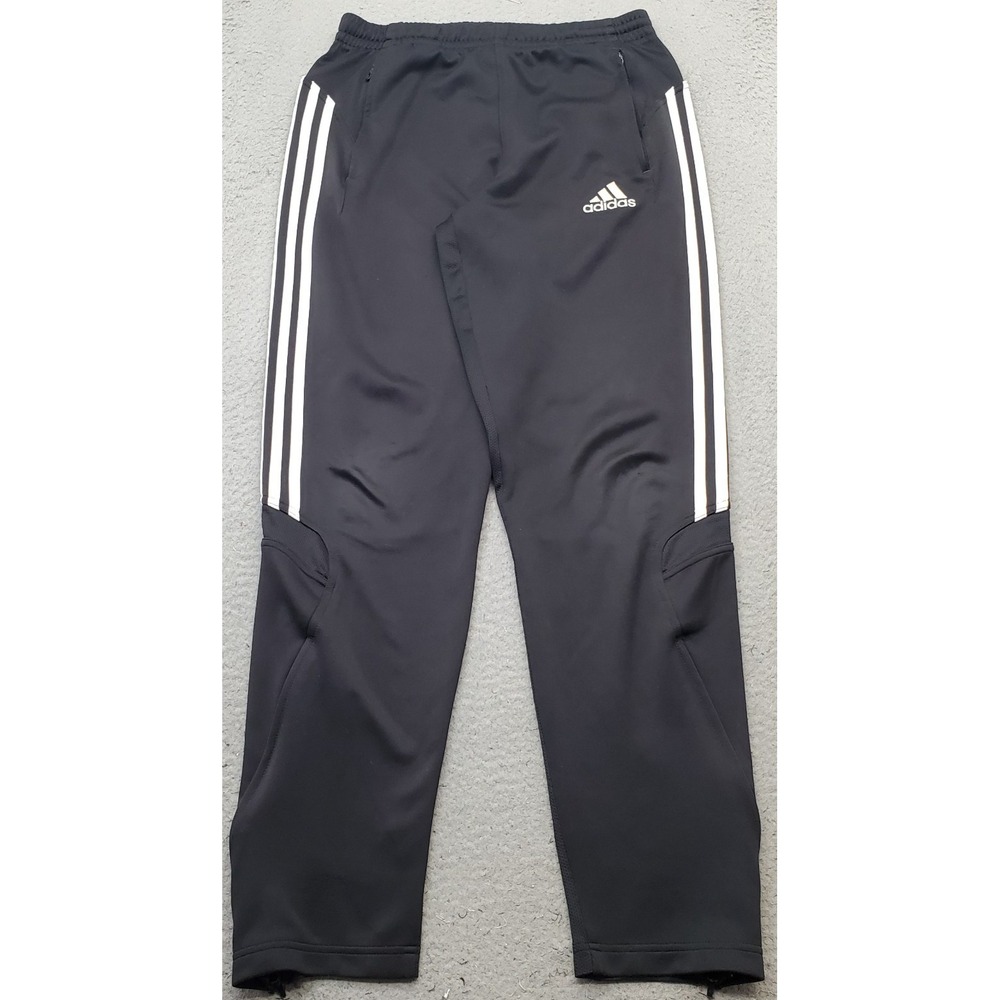 Adidas Athletic Track Pants Mens M Black 3 Stripe Panel Ankle Zip Activewear